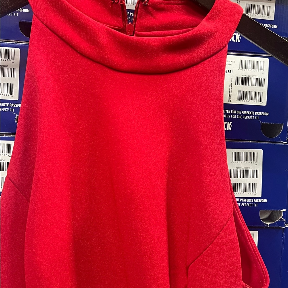 Betsy & Adam Red Halter High-Low Ruffle Gown - Picture 4 of 6